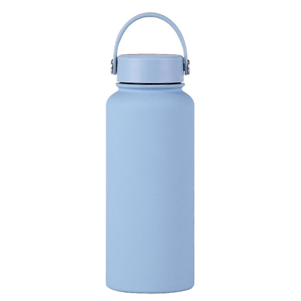 1L Ruostumattomasta Teräksestä Valmistettu Urheiluväkipullo, Suurikapasiteettinen Termospullo, Kannettavan Ulkoiluväkipullo Kahvalla Haze blue