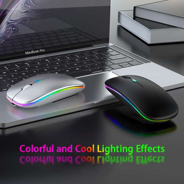 LED trådlös mus Uppladdningsbar Slim Silent Mouse 2.4G - spot försäljning Silver