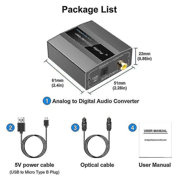 Analog til digital lydkonverter Rca til optisk med optisk kabel lyd digital Toslink og Coaxi
