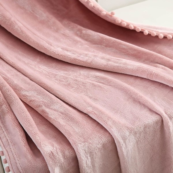 127 x 152 cm rosa fleecefilt, mjuk varm fransad filt med överdrag