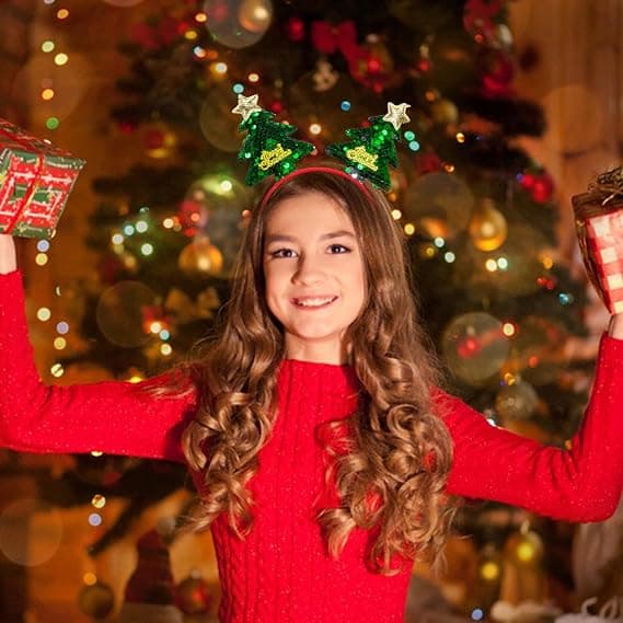 Juletrær Hodebånd Sekvens Hodebånd Glitter God Jul Hodebånd Kvinner Jenter Grønn Hår Tilbehør Hodeplagg