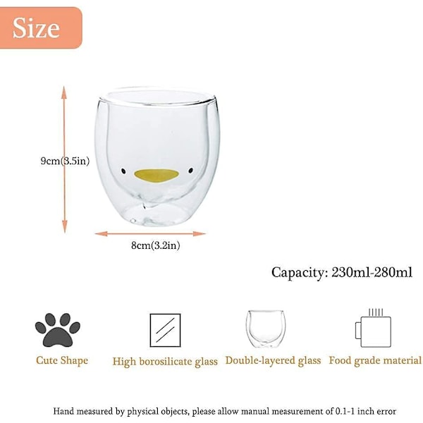 Ankmugg Söta Muggar Glas Dubbelvägg Isolerat Glas Espressokopp, Kaffekopp, Tekopp, Mjölkkopp, kawaii [qb]