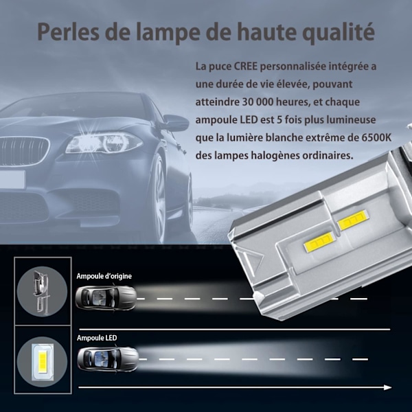 H11/H8/H9 LED-polttimo, 6500K valkoinen autoon 12V-24V ajovalopolttimon vaihto. (2 kpl)