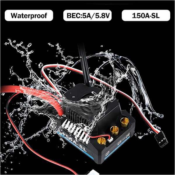 150A Børsteløs ESC Vanntett Støvtett BEC 5A 5.8V Elektronisk Fartskontroller for 1/8 RC Bil