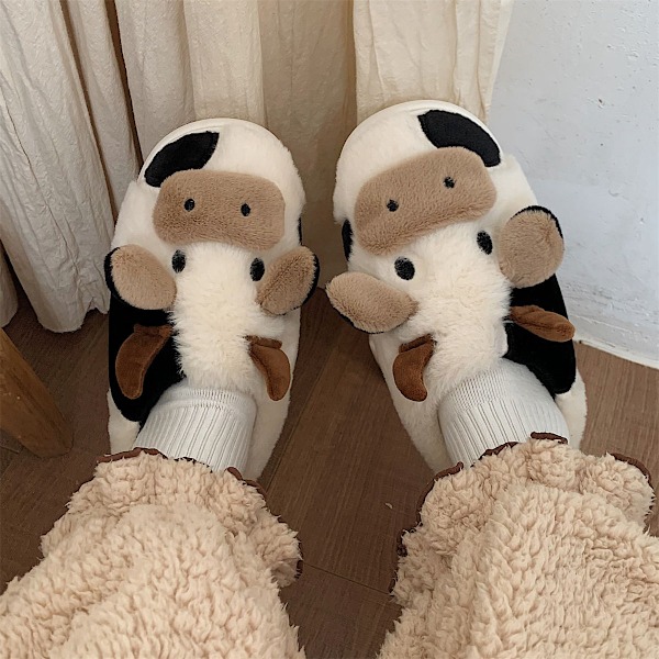 Cartoon cow slippers in cotton, women's winter slippers, size 39-40