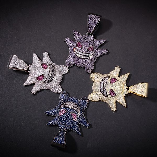 pcs unisex halsband med kristaller studded Gengar hänge pläterad rostfritt stål kedja
