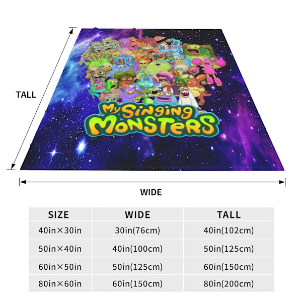 Cartoon My Singing Monster tæppe kaste flannel fleece tæppe let alle årstider til stue/soveværelse/sofa/camping-w 50x40in 125x100cm