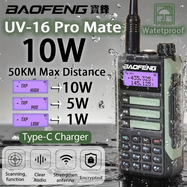 2023 Ny Vattentät Walkie Talkie BF UV-16 Pro Mate Radio Ham Cb Radio Hög Effekt Lång Distans