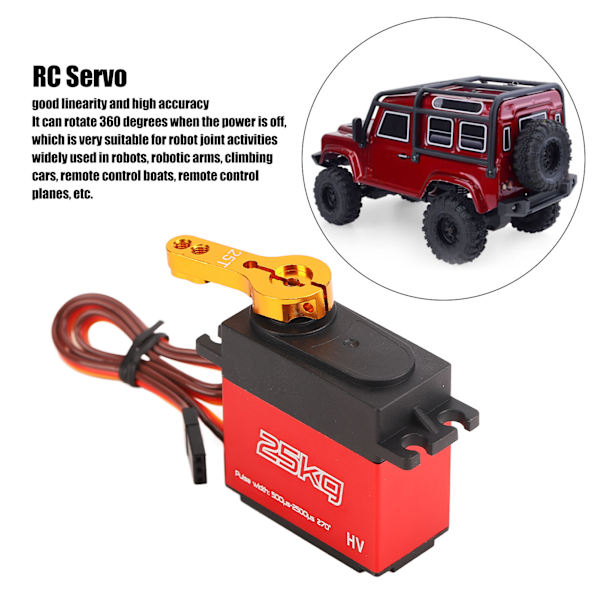 25kg digitaalinen servo, vedenpitävä, hiljainen, suuri vääntömomentti, 270 astetta, 25T metallivaihteinen servo robottikäsivarsille ja RC-autoille