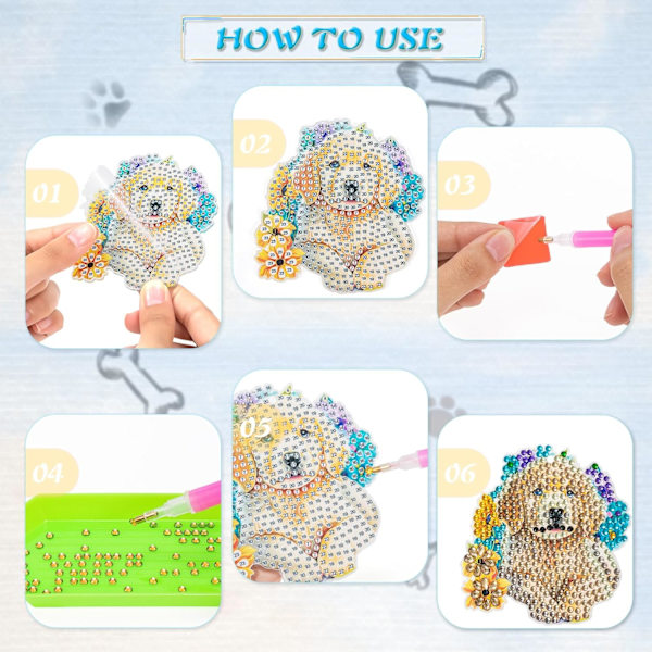 6 kappaletta avaimenperän timanttimaalaus Koirat DIY 5D Timanttitaide Pa DXGHC