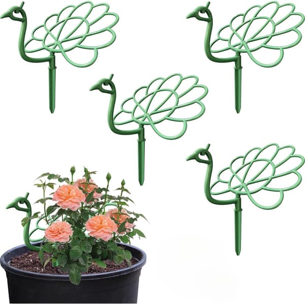 Et sett med 8 påfuglformede plantestøtter for balkonghageplanter. 8PCS