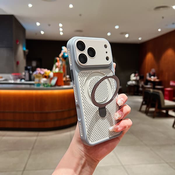 Magnetisk iPhone-deksel med kjøleventil og rundt stativ, bikake-varmedissipasjonsdesign, støtsikkert beskyttende telefondeksel*iPhone 16 Pro Max*grå grey iPhone 16 Pro Max