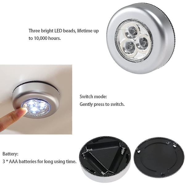 LED-lys på batteri - Trykk for å slå på - Hvitt lys (6 stk)