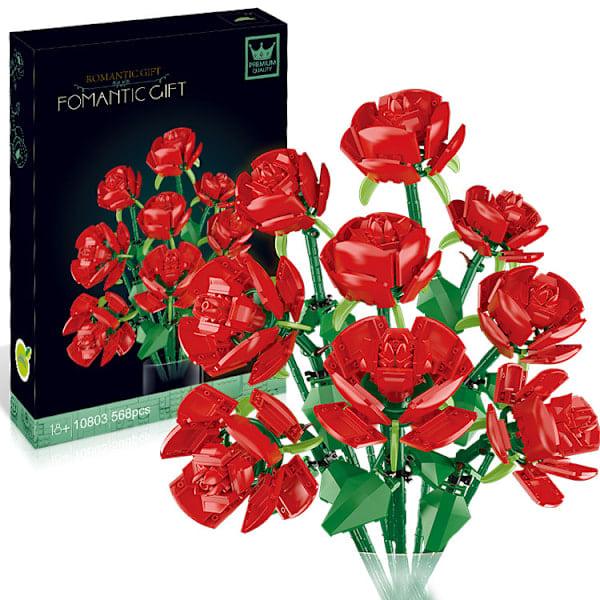 Kompatibel med le_go 10280 Byggeklosser - Blomsterbukett, Blomster, Roser, Puslespill, Leke, Valentinsdaggave Nine roses