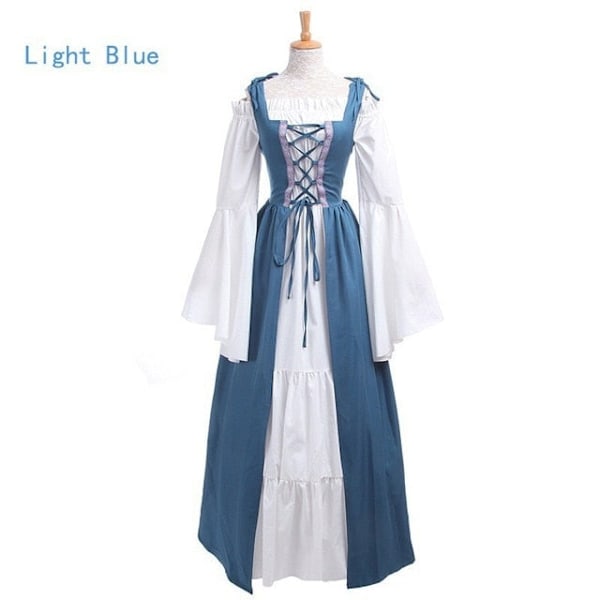 Middelalderlig Punk Kjole Cosplay Halloween Kostumer Kvinder Palads Karneval Fest Forklædning Prinsesse Kvinde Viktoriansk Vestido Robe Lyseblå light blue M