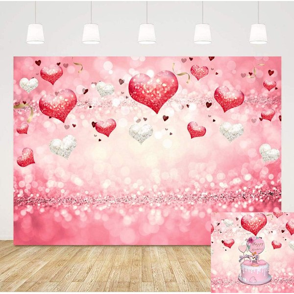 Valentinsdag Baggrunde Pink Love Heart Glitter Sequin Bokeh Fotografi Baggrund Bryllup 5x3ft Foto Baggrund Nyfødt Brud