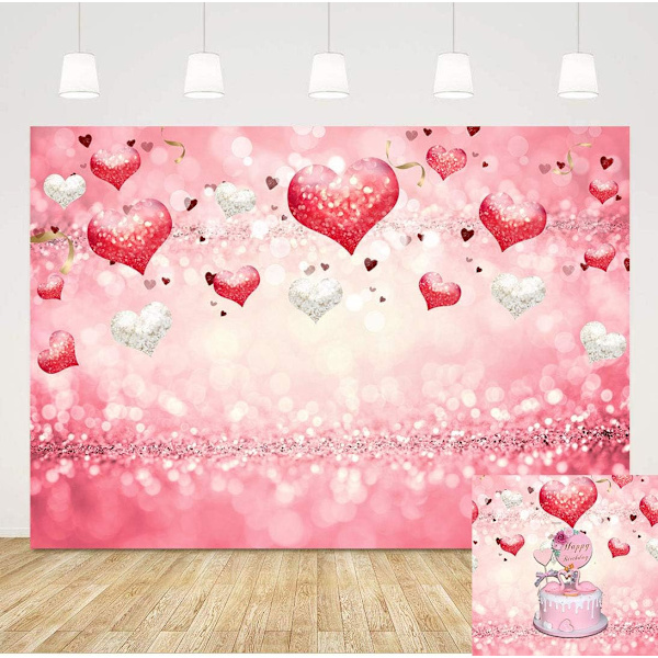 Ystävänpäivän taustat Vaaleanpunainen Rakkaus Sydän Glitter Paljetti Bokeh Valokuvaus Tausta Häät 5x3ft Valokuva Tausta Vastasyntynyt Morsian