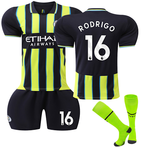 Manchester City 2024-2025 Barn Bortalag Ställ Fotbollströja Kit No.16 Rodrigo 18