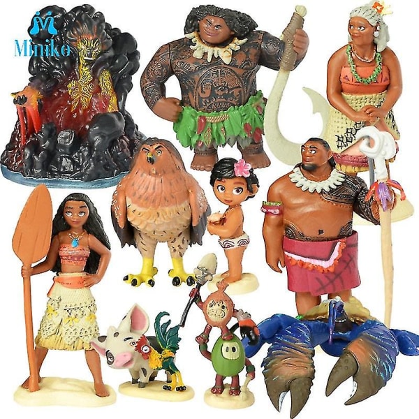 10 kpl/setti Cartoon Moana Princess Legend Vaiana Maui Chief Tui Tala Heihei Pua Action Figure Koriste Lelut