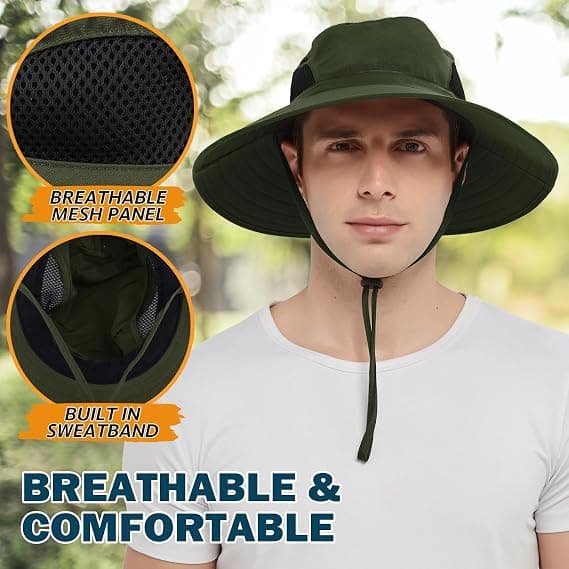 Unisex Solhat, Vandtæt Hat, Sammenfoldelig, Armygrøn Army Green