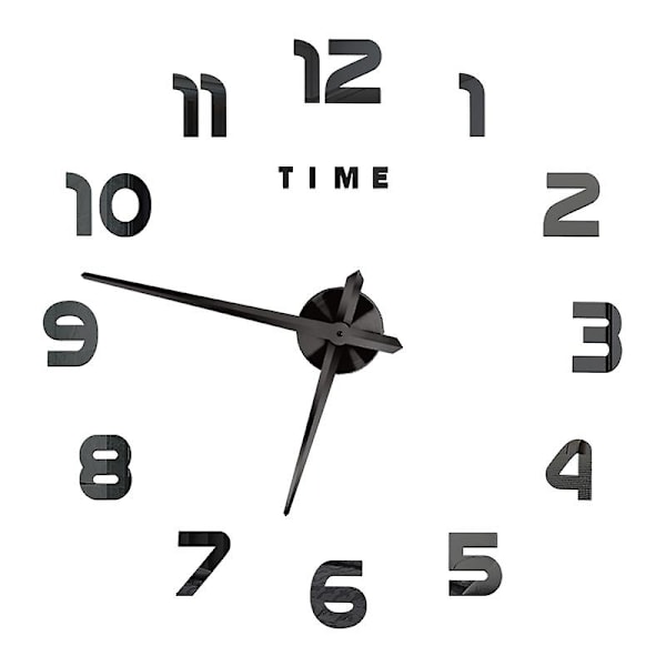 3D Stor Veggklokke DIY Akryl Speilklokke Ur Størrelse Europa Horloge Stue Hjemmedekor Flere Stiler Svart L Black L 37 inches (60-90cm)