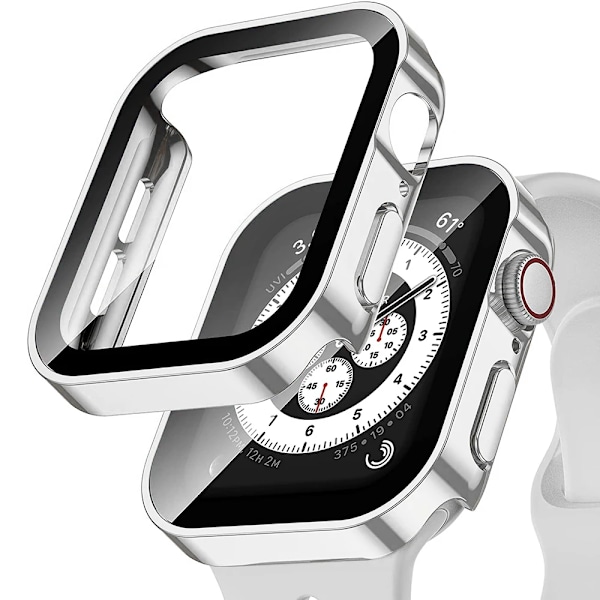 Waterproof case for Apple Watch 7 8 9 45mm 41mm screen protector Glass+ cover Bumper Tempered iWatch 5 SE 6 44mm 40mm Accessories Silver