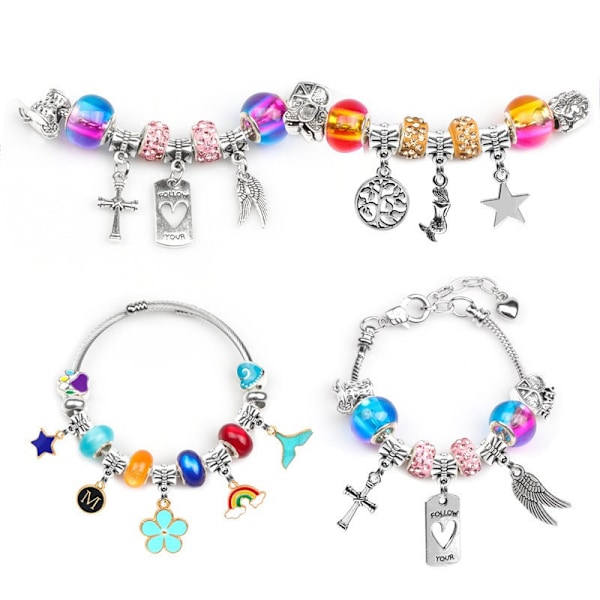 Skojiga armbandssatser för flickor med pärlor, smycken, berlocker och hängen - DIY-pyssel för barn - Present - Stil 5