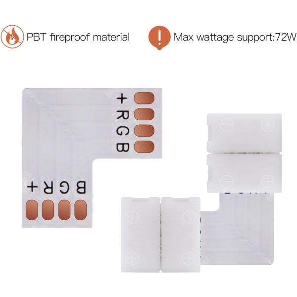 10-pack 10 mm 4-stifts L-formad LED-listkontakt rät vinkel