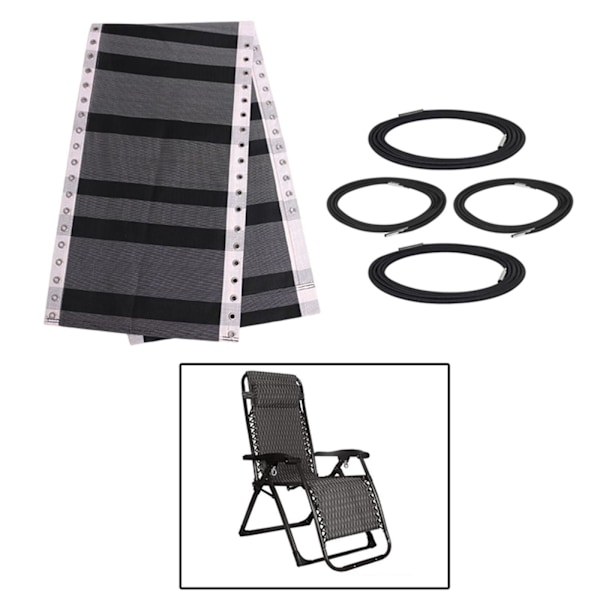 1/2 Recliner Erstatningsstoff Vanntett Erstatningsstoff Svart Grå + Tau 160x43cm Black Gray + Rope 160x43cm Set