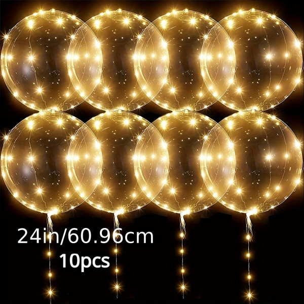 10 stk. Nye 20\" LED-balloner Transparente Helium Bobo-balloner, Glow Bobo-balloner med lysstrenge til Valentinsdag Halloween Jul Pin pink 10 Packs