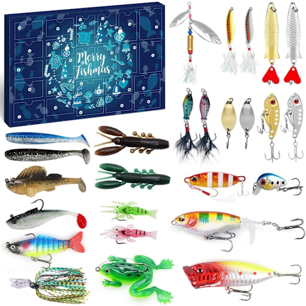 Fishing Christmas Calendar 2024 - Fishing Lures Set, Fishing Equipment for Adults Men Boys, Fishing Accessories (24 pcs)