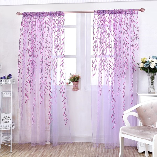 Piece Willow Leaf Ikkunaverho Voile Tulle Huone Salix Leaf Sheer Vine Verho Voile Paneelit Verhot