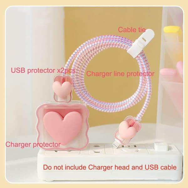 5 i 1 DIY 18W 20W Hjerteformet Beskytter Data Kabel USB Opladerledning