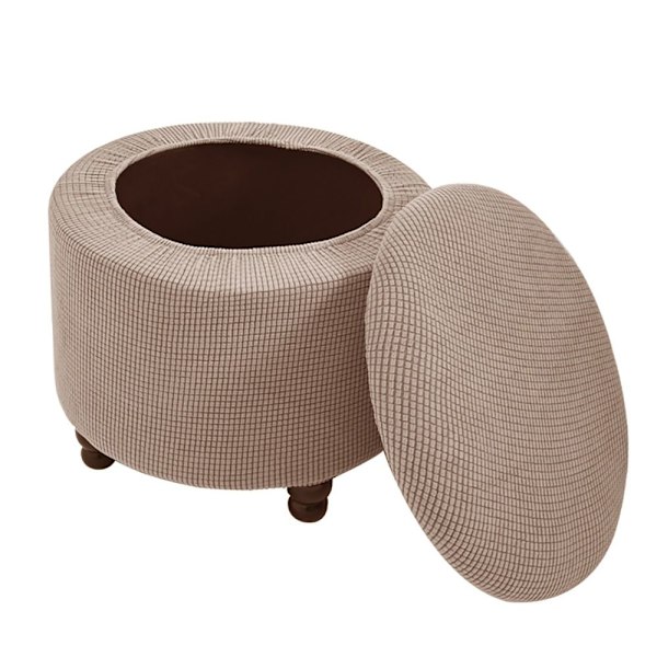 2 ST Round Ottoman Överdrag Förvaringsottoman Överdrag VIT[qb] White