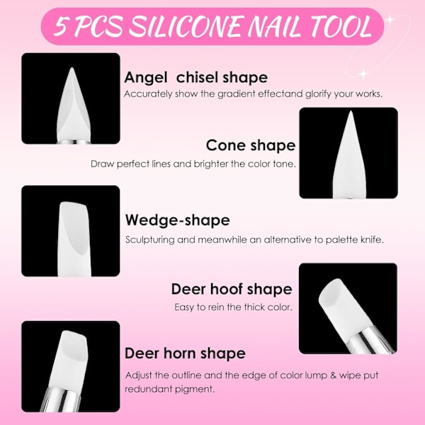 5 st Silikon Nagelverktyg, Nagel Dotting Verktyg, Nagelkonstverktyg, Nagelkonstpensel