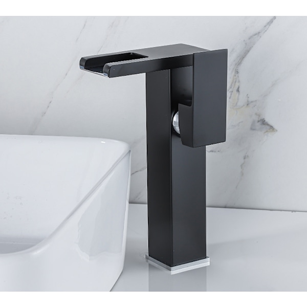 Waterfall LED bathroom mixer, black high