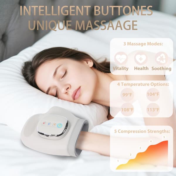 Su7 Håndmassager med varme og kompression, 3 massagefunktioner, 4 temperaturer, 5 kompressionstilstande, håndmassage til gigt &(yh)