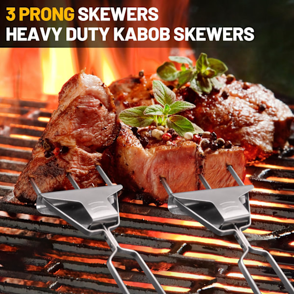 3-vejs grillspyd udendørs grill 3-benet spyd rustfrit stål kødspyd brugervenlig skyder D Set