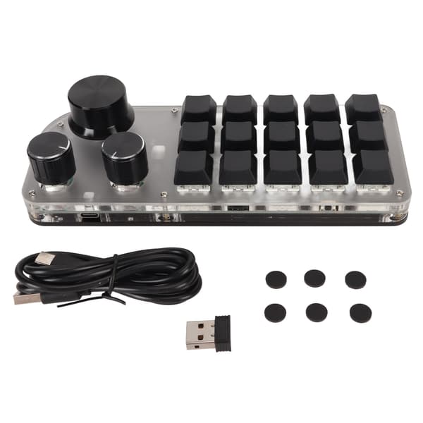 USB Mini 15-tasters tastatur med 3 knapper Type C Kablet Bluetooth 2.4G Trådløs Tre tilkoblingsmoduser DIY Programmerbart tastatur