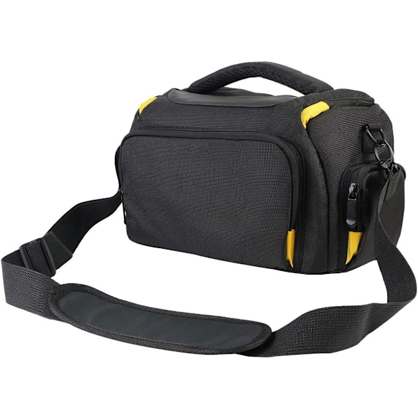 Kova olkalaukku kameralaukku yhteensopiva Nikon D3500/Canon EOS M50, EOS 4000D, 2000D/Sony/Panasonic SLR DSLR -kameran/objektiivin kanssa. (L, Black & Yellow