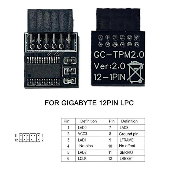 TPM2.0 Säkerhetsmodul Stöder Multibrand Moderkort 20- black 18pin lpc for ASROCK