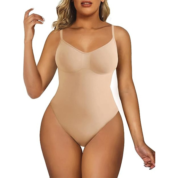 Naisten vartalonmuotoileva saumaton Thong-body, vatsan tukeminen, Beige beige XL