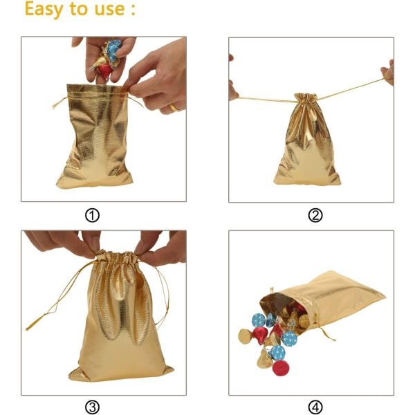Förpackning med 100 stycken 3,54\"x4,72\" (guld) Heavy Duty Gold Dragstring Organza
