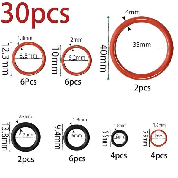 O-ringar kompatibla med Philips Saeco, 30 st silikonpackningar för stödklaff, ångventil, bryggrupp-FS-(BT)