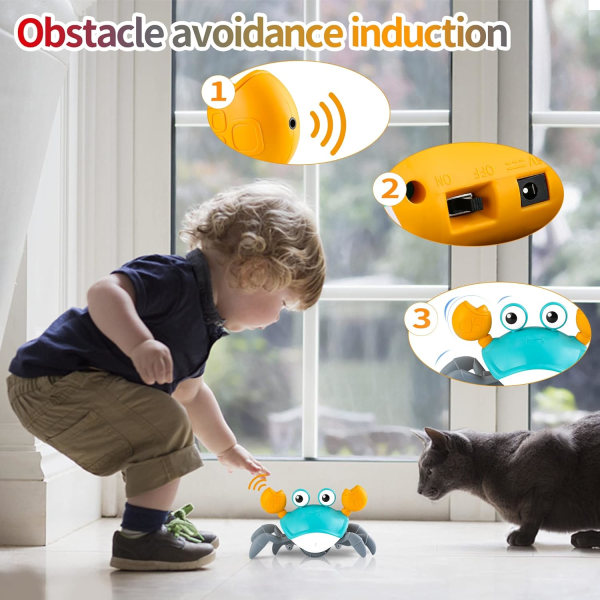 Induktionskrabba för barn Automatisk undvikande av hinder Uppladdningsbar lysande musik Elektriska leksaker kommer att undkomma krabbor (grön)