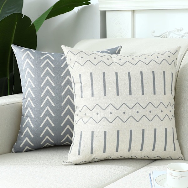 Set med 4 dekorativa kuddfodral i lantlig stil, geometriska abstrakta accentkuddfodral, dekorativa kuddfodral, moderna för utomhus- och inomhusbruk, för soffa, mix blå Mix blue 40x40cm