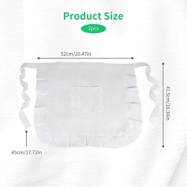 Justerbart midjeförkläde för kök för kvinnor och män med ficka Halv haklapp Vit 2-pack