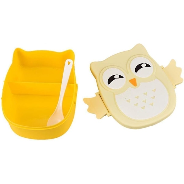 Bærbar søt ugle lekkasjesikker rektangulær matboks fruktbeholder for barn og voksne, ca. 16,8 * 13 * 7 cm, kapasitet: 800 ml (gul) NO:3