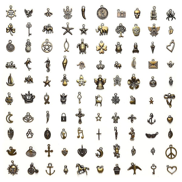 100 st blandade charm-hängen DIY för smyckestillverkning och hantverk Vintage tibetanskt silverhänge