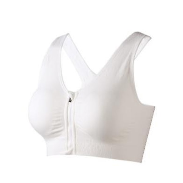 Trådlös Sport-BH för Kvinnor med Framåtriktad Blixtlås, Postoperativ BH, Aktiv Yoga-BH - Perfekt Vit White S